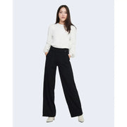 Jacqueline de yong women black high-waisted wide-leg slip-on trousers with sleek tailored fit and front button detail