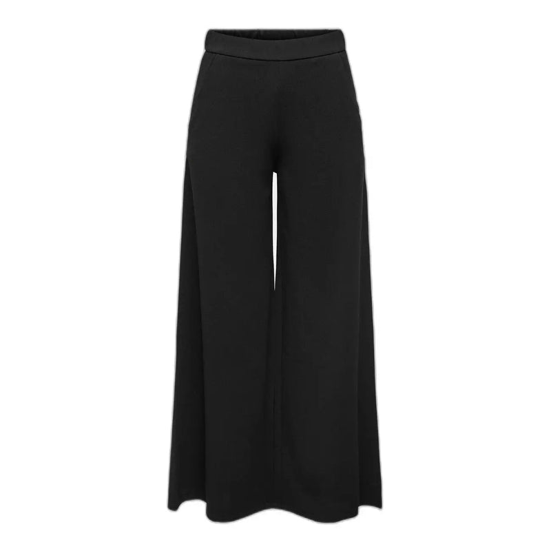 Jacqueline De Yong women black slip on trousers with high-waisted wide-leg silhouette and smooth flowing fabric