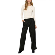 Jacqueline de yong women black wide-leg trousers with subtle textured pattern high waistband zip front pocket