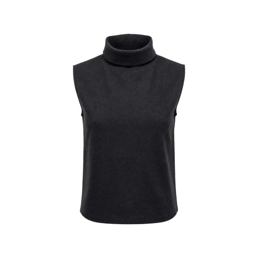 Jacqueline de Yong Damen schwarzer ärmelloser Rollkragenpullover top mit weicher, glatter Stoffstruktur in Größe S