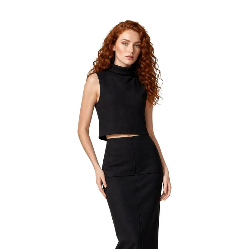 Schwarzes, hochgeschlossenes, ärmelloses Crop-Top top von Jacqueline De Yong mit einem eleganten, figurbetonten Design für Damen