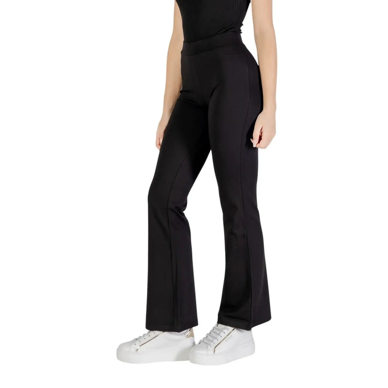 Jacqueline de yong women black viscose trousers with high-waisted sleek form-fitting flared design