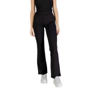 Jacqueline de Yong women black viscose trousers with high waist and flared fit in smooth stretchy fabric