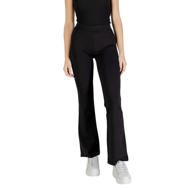Jacqueline de Yong women black viscose trousers with high waist and flared fit in smooth stretchy fabric