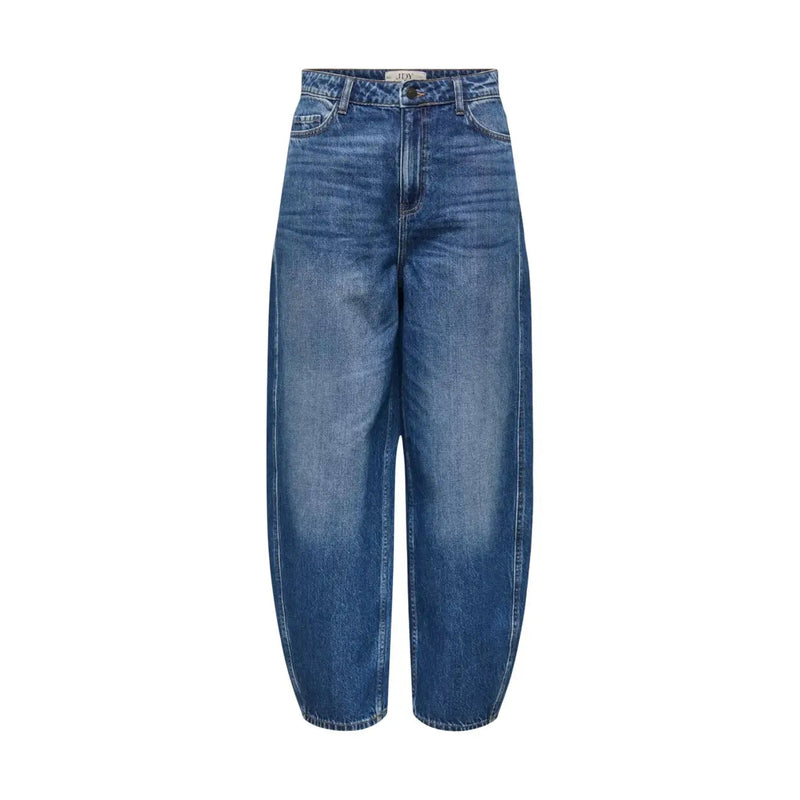 Jacqueline de Yong Damen-Jeans aus blauem Baumwoll-Denim mit hohem Bund, verwaschener Optik und weitem, schmal zulaufendem Bein