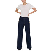 Jacqueline De Yong women blue button jeans with gold-tone side buttons