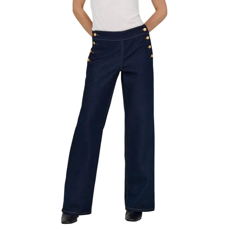 Jacqueline De Yong women blue button jeans with gold-toned side details