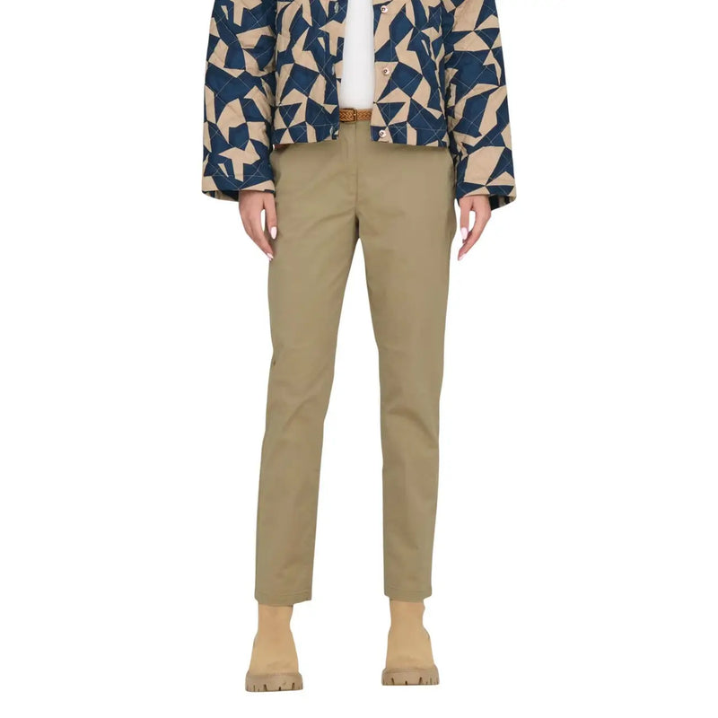 Khaki straight-leg chinos with belt by jacqueline de yong women made of cotton for casual wear