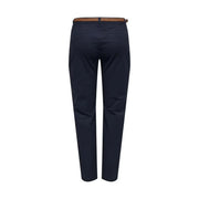 Jacqueline de Yong women blue slim-fit chino cotton trousers with a woven brown belt for casual wear