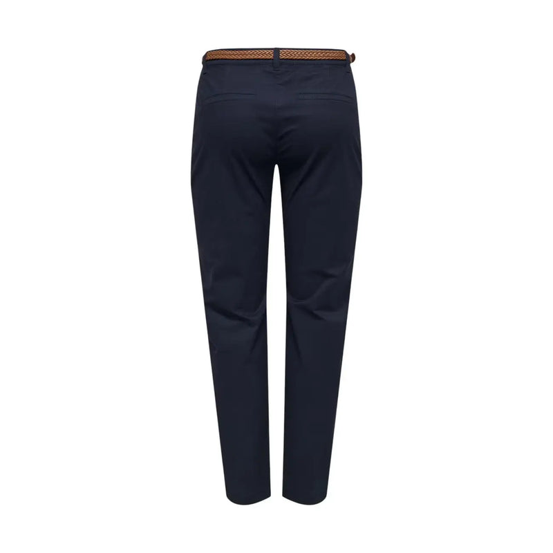 Jacqueline de Yong women blue slim-fit chino cotton trousers with a woven brown belt for casual wear