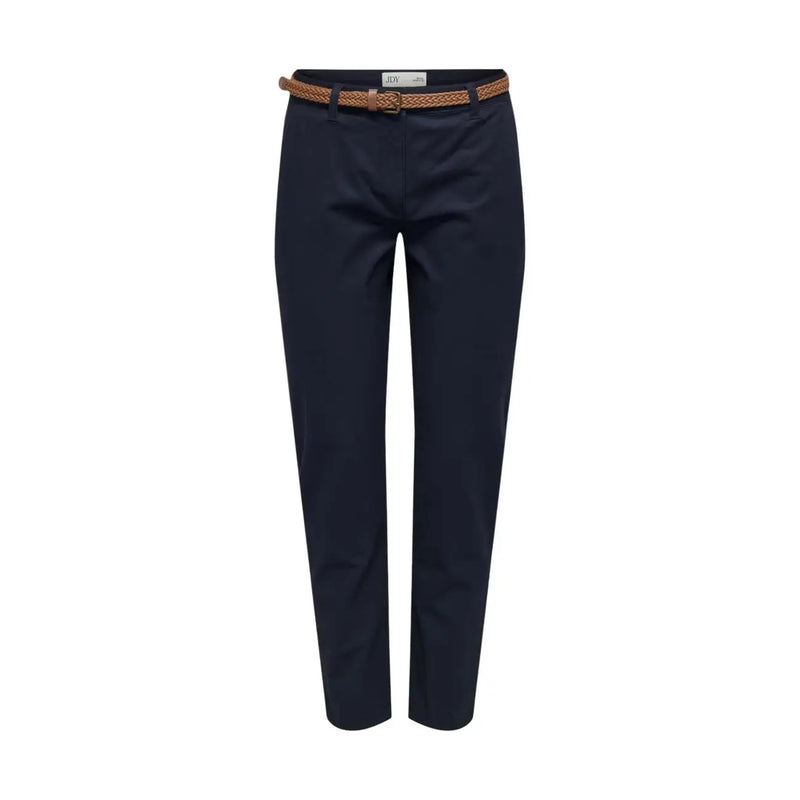Navy blue cotton straight-leg chinos with a woven tan belt from jacqueline de yong women collection