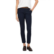 Navy blue slim-fit chino belt trousers for women made of cotton by jacqueline de yong displayed front view