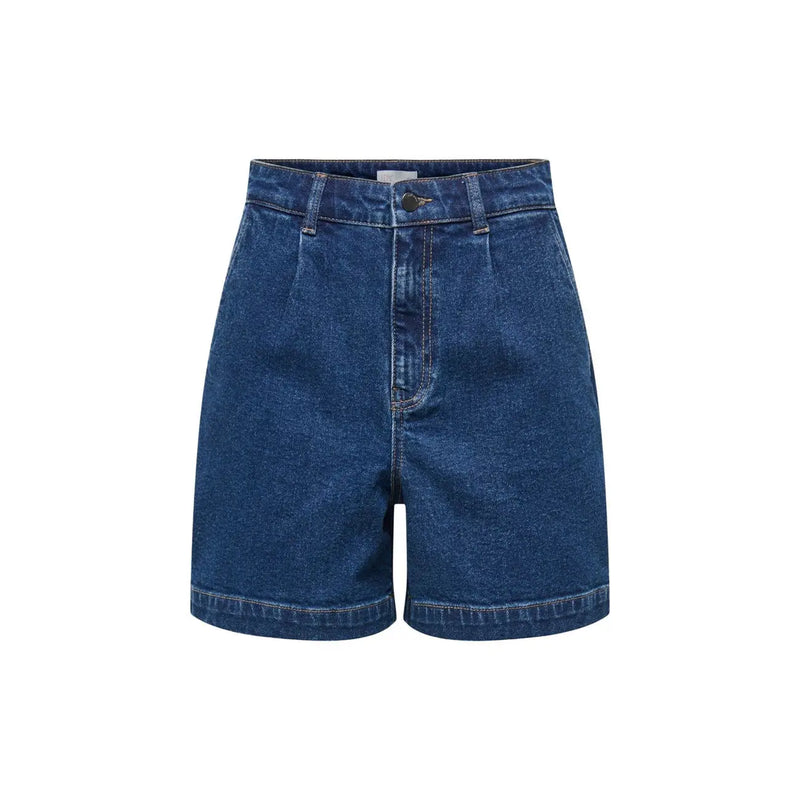 Jacqueline De Yong women blue denim cotton shorts with high waist medium blue wash visible stitching and button closure