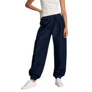 Jacqueline de Yong Damen-Jeans aus blauem Denim, normale Passform, dunkelblaue Jogginghose aus Denim mit elastischem Bund und gerippten Bündchen