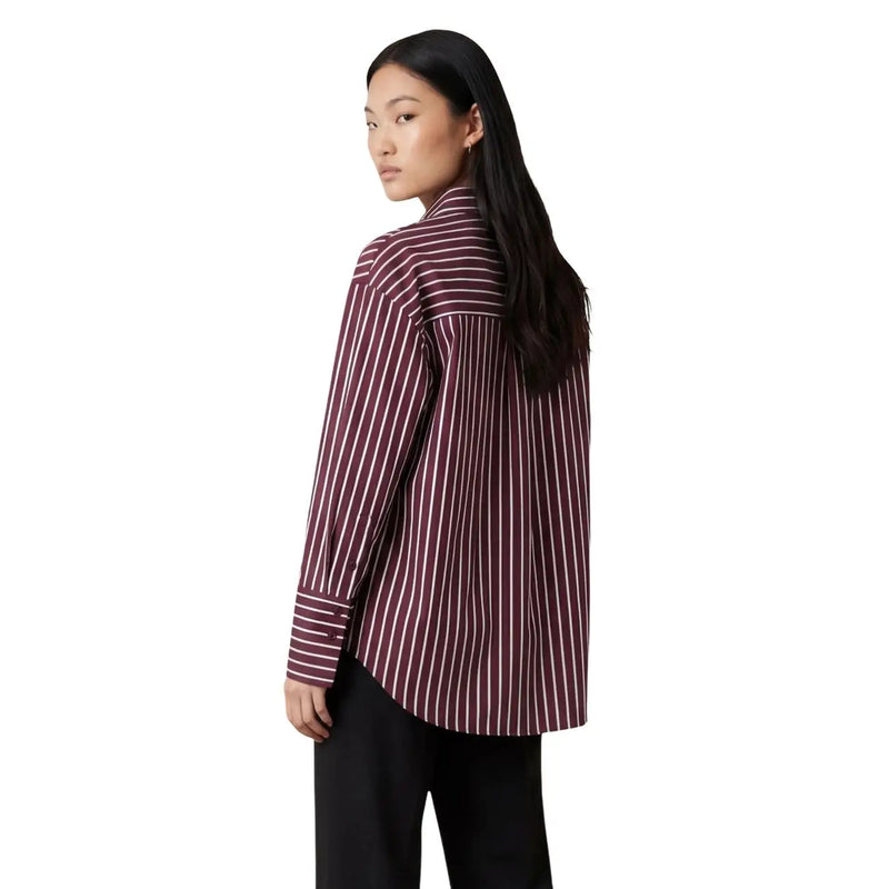 Jacqueline de yong women bordeaux striped cotton shirt with maroon and white vertical stripes and classic collar