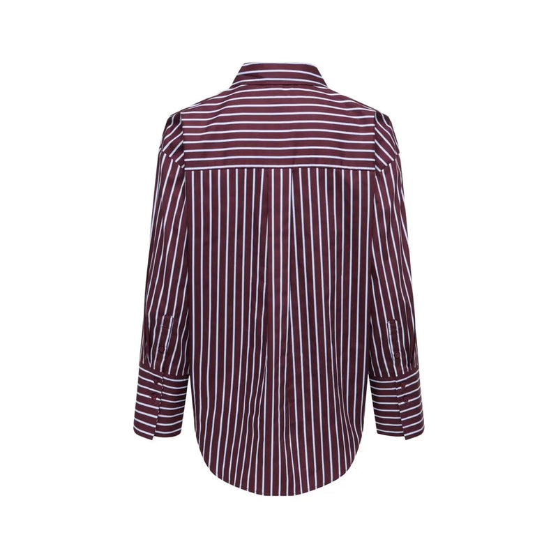 Jacqueline de yong women bordeaux striped cotton shirt with maroon and white vertical stripes and classic collar