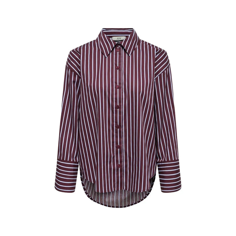 Jacqueline de Yong women bordeaux striped cotton shirt in maroon and white with classic collar and long sleeves