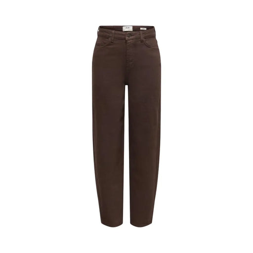Jean Jacqueline de Yong pour femme, taille haute, en coton marron, coupe droite, en denim classique.