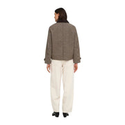Jacqueline de yong women brown checked blazer wool blend with a dark collar made of brown and black checkered fabric