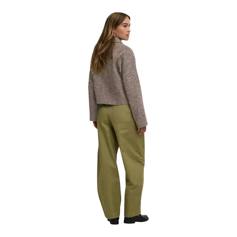 Jacqueline de yong women brown herringbone polyester blazer textured muted taupe cropped jacket with long sleeves