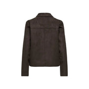 Jacqueline de Yong women brown suede blazer jacket with classic collar and straight seams in dark brown suede