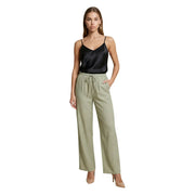 Olive green wide-leg linen trousers with drawstring waistband by jacqueline de yong for women
