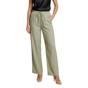 Jacqueline de yong women green linen trousers with laces featuring olive green wide-leg pants with drawstring waistband
