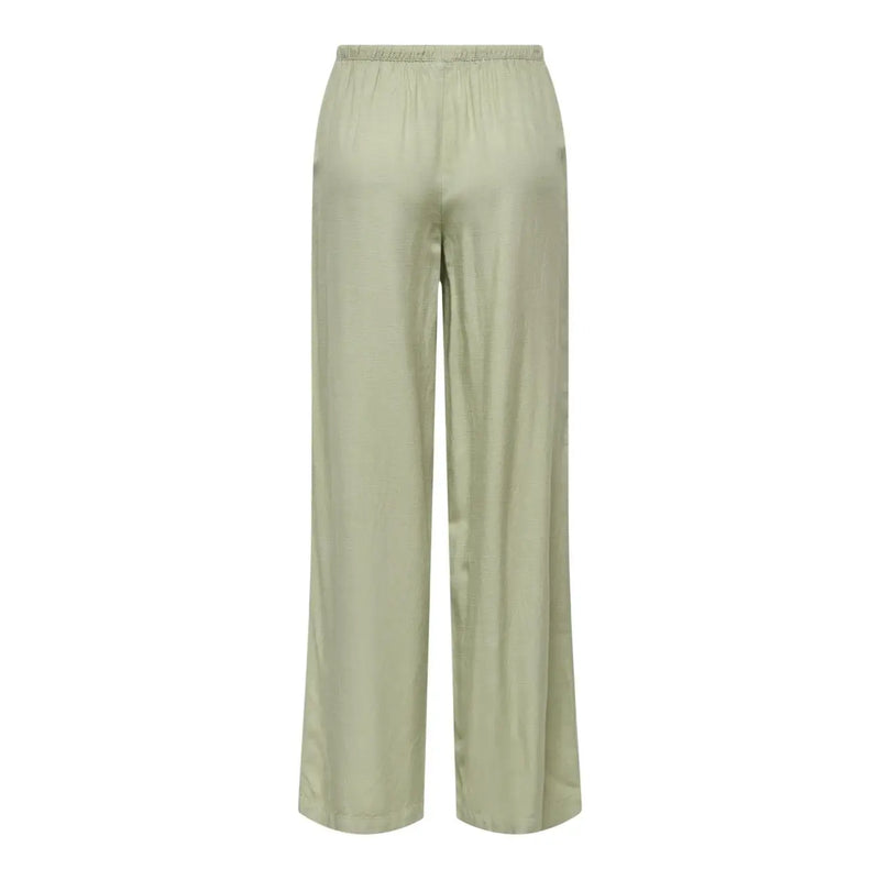 A pair of jacqueline de yong women green linen wide-leg trousers with laces and elastic waistband in light sage satin
