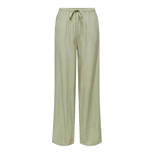 Elegante, olivgrüne Leinenhose mit weitem Bein und Kordelzugbund aus der Damenkollektion von Jacqueline de Yong.