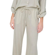 Beige linen trousers with drawstring waistband and rolled-up sleeves from Jacqueline De Yong women grey linen regular fit collection