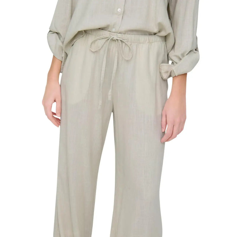 Beige linen trousers with drawstring waistband and rolled-up sleeves from Jacqueline De Yong women grey linen regular fit collection