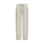 Jacqueline de yong women grey linen trousers regular fit shown as beige satin wide-leg pants with elastic waistband and drawstring