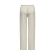 Jacqueline de yong women cream wide-leg satin trousers with elastic waistband complementing grey linen regular fit pants