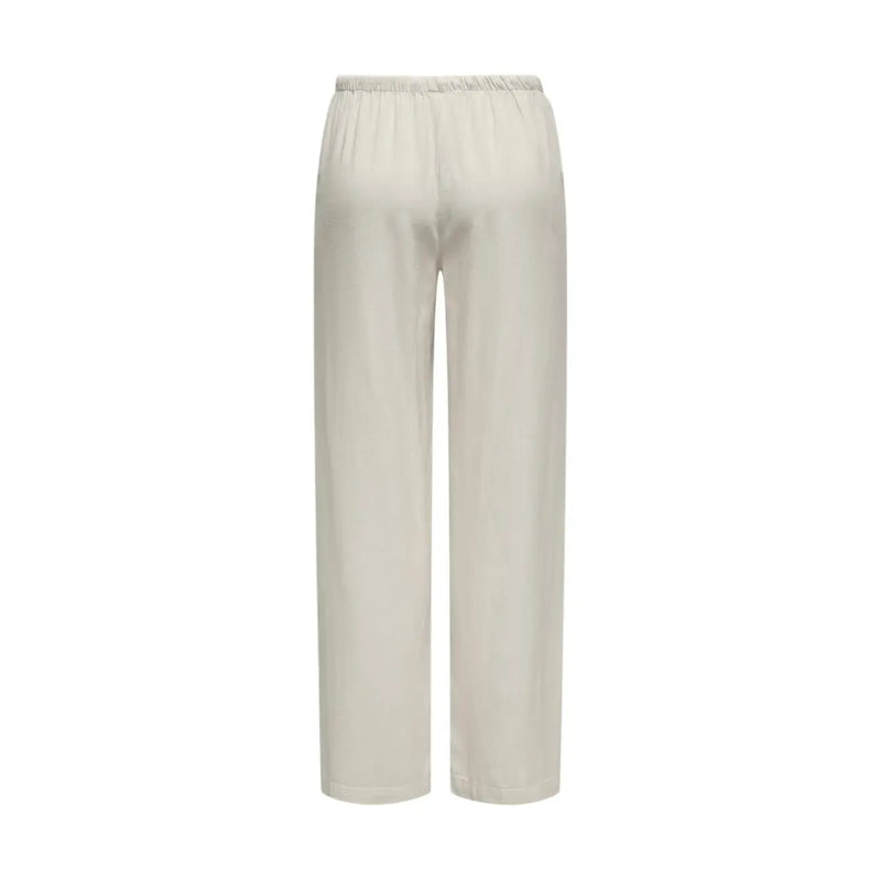 Jacqueline de yong women cream wide-leg satin trousers with elastic waistband complementing grey linen regular fit pants