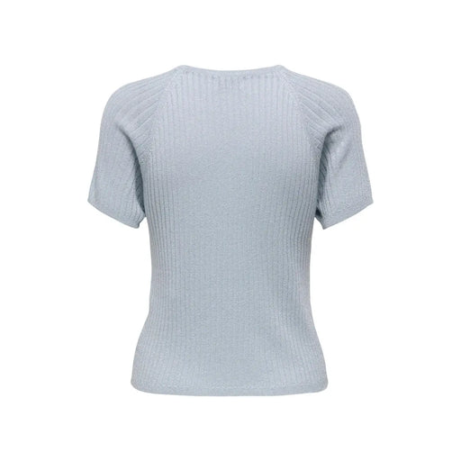 Jacqueline De Yong women light blue viscose short-sleeved t shirt with ribbed knit fabric and rounded neckline