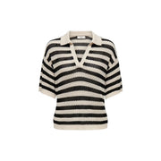 Pull polo rayé pour femme Jacqueline de Yong en maille noire et crème avec motif ajouré texturé