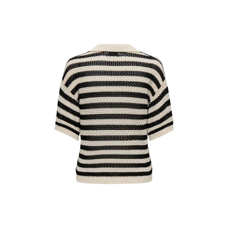 Pull polo rayé noir pour femme Jacqueline de Yong, composé d'un pull en maille rayée noire et crème avec col