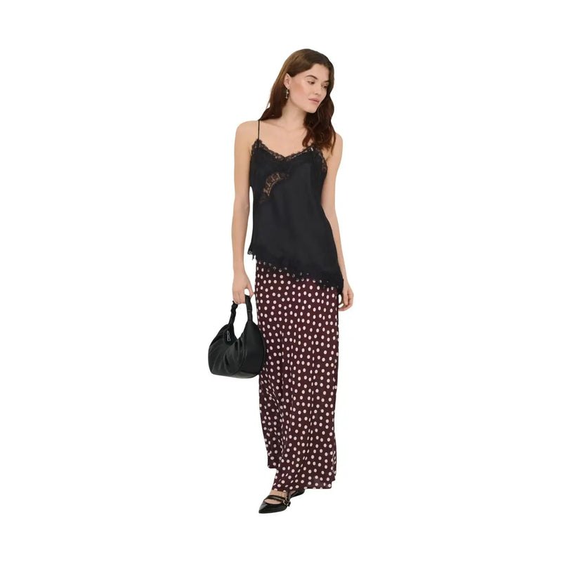 Black leather mini bag with structured handle and soft draped silhouette paired with jacqueline de yong women tank top asym lace black polyester