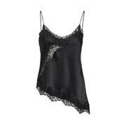 Black satin camisole with delicate lace trim and asymmetrical hem made of polyester by jacqueline de yong in size s l