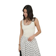 Jacqueline de yong women tank top in cream-colored ribbed viscose with black scalloped trim and black straps