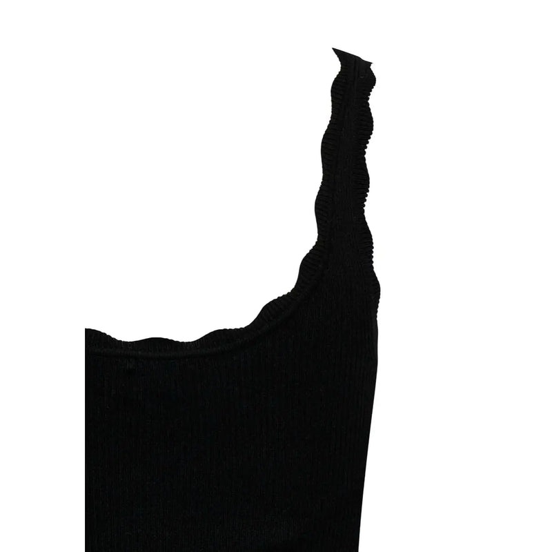 Jacqueline de yong women black ribbed knit tank top with scalloped neckline made of viscose