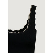 Jacqueline de yong women black ribbed knit tank top with white scalloped neckline made of viscose