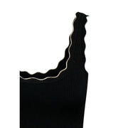 Jacqueline de yong women tank top black ribbed knit with scalloped neckline white trim viscose material