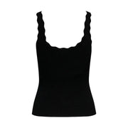 Jacqueline de yong women black ribbed knit tank top with scalloped shoulder straps made of viscose