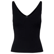 Black ribbed knit sleeveless tank top with deep v neckline made of viscose by jacqueline de yong for women
