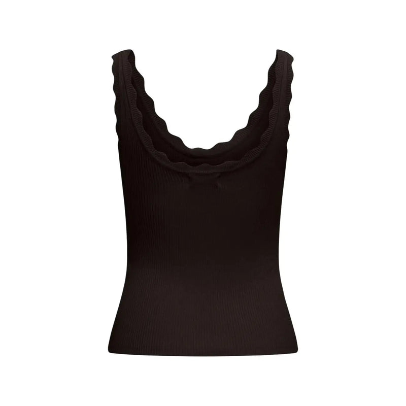 Jacqueline de yong women black ribbed knit tank top with scalloped neckline and scallop edge detail