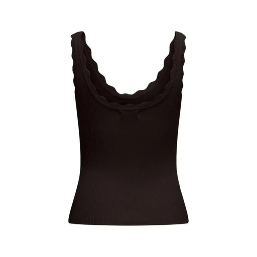 Jacqueline de Yong Damen-Tanktop aus schwarzem Rippstrick top mit geschwungenem Ausschnitt und geschwungenem Saum