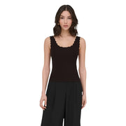 Black ribbed knit sleeveless top with scalloped neckline by Jacqueline de Yong for women in brown color