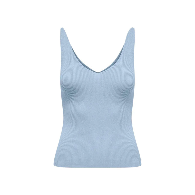 Jacqueline de yong women light blue ribbed knit viscose sleeveless tank top with v-neckline