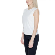 Jacqueline de yong women sleeveless white cotton tank top with delicate lace trim along shoulder edges
